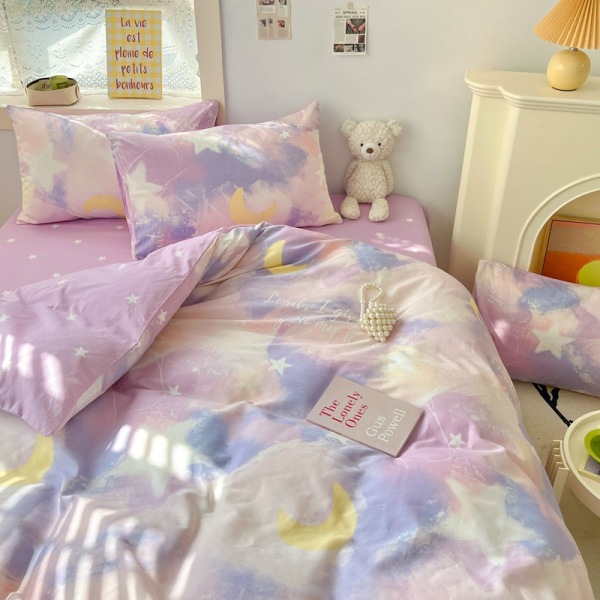 40-count cotton bed sheet and quilt cover three-piece set Purple star B49