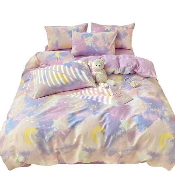 40-count cotton bed sheet and quilt cover three-piece set Purple star B49