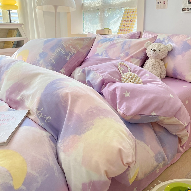 40-count cotton bed sheet and quilt cover three-piece set Purple star B49