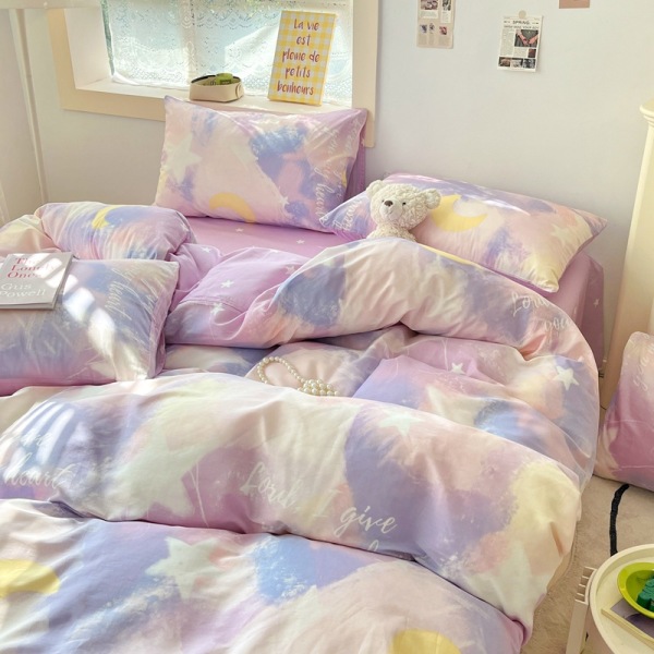 40-count cotton bed sheet and quilt cover three-piece set Purple star B49