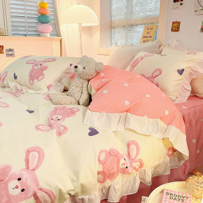 Four-piece Cartoon Cotton Bed Set Meow glug B14