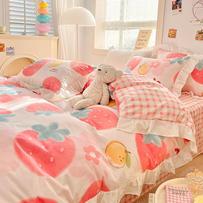 Four-piece Cartoon Cotton Bed Set Meow glug B14
