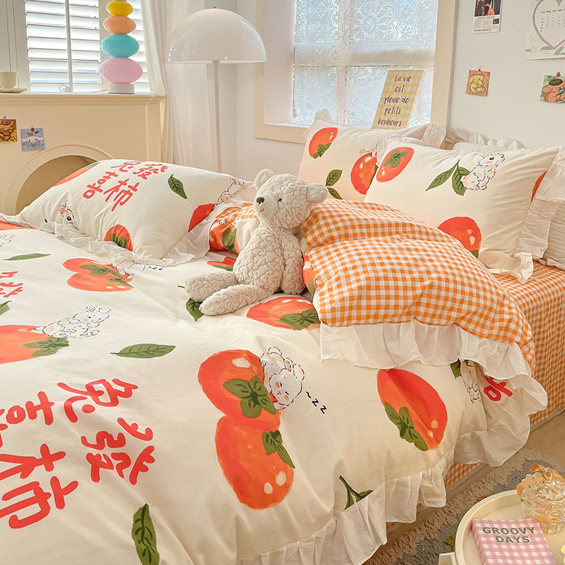 Four-piece Cartoon Cotton Bed Set Persimmon persimmon ruyi B13