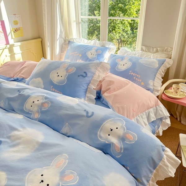 Four-piece Cartoon Cotton Bed Set Petals rabbit B15