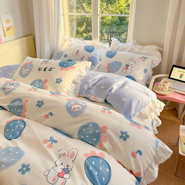 Four-piece Cartoon Cotton Bed Set Petals rabbit B15