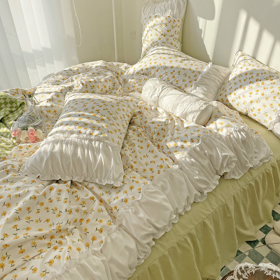French lace pleated quilt cover four piece princess style floral B25