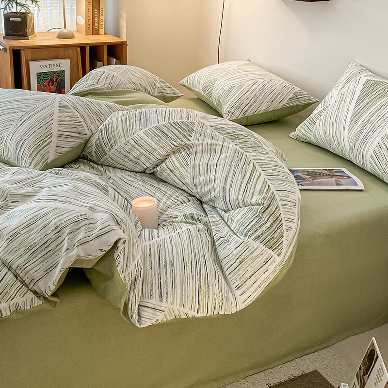 Nordic pure cotton four-piece set with simple stripes B40