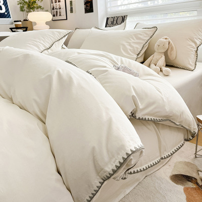 pure cotton four piece shell edge washed cotton multicolor B42