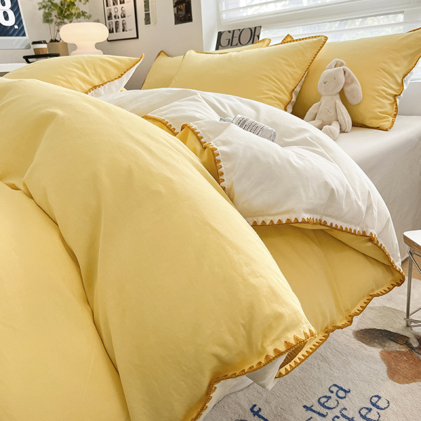 pure cotton four piece shell edge washed cotton multicolor B42