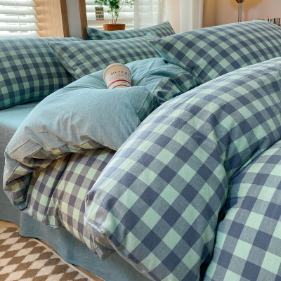 Class A Washed Cotton Four-piece Set  Green gray grid - Snooker B56