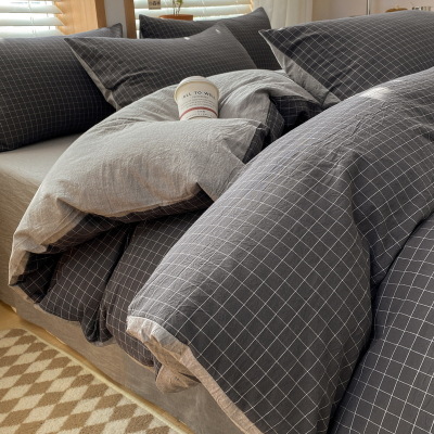 Class A Washed Cotton Four-piece Set  Green gray grid - Snooker B56