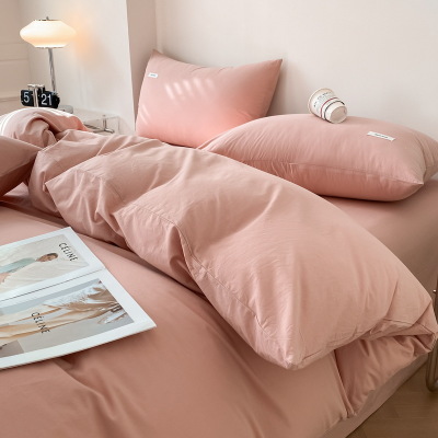 pure color washed cotton bed sheet quilt cover cotton four piece set B51