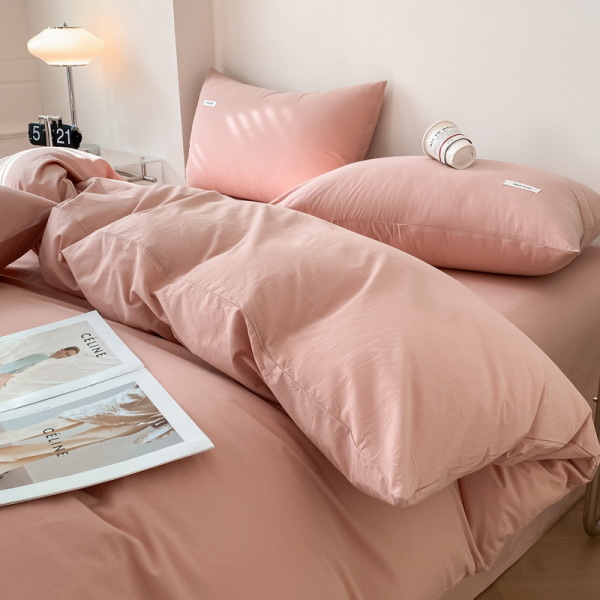 pure color washed cotton bed sheet quilt cover cotton four piece set B51