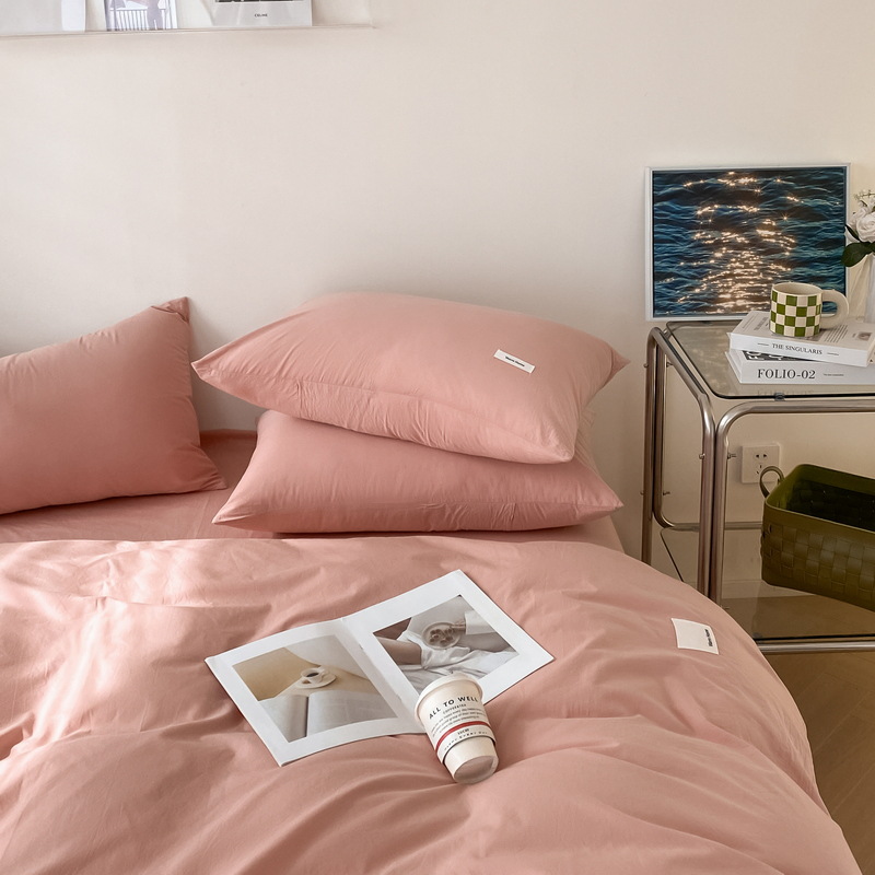 pure color washed cotton bed sheet quilt cover cotton four piece set B51