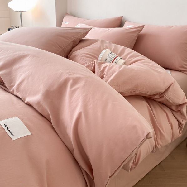 pure color washed cotton bed sheet quilt cover cotton four piece set B51
