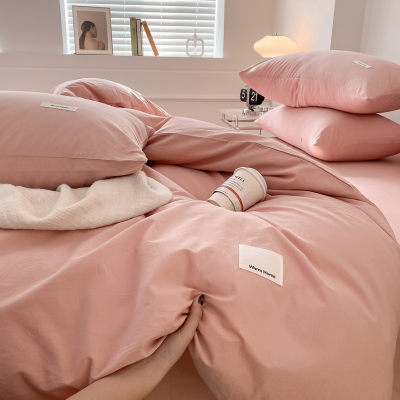 pure color washed cotton bed sheet quilt cover cotton four piece set B51