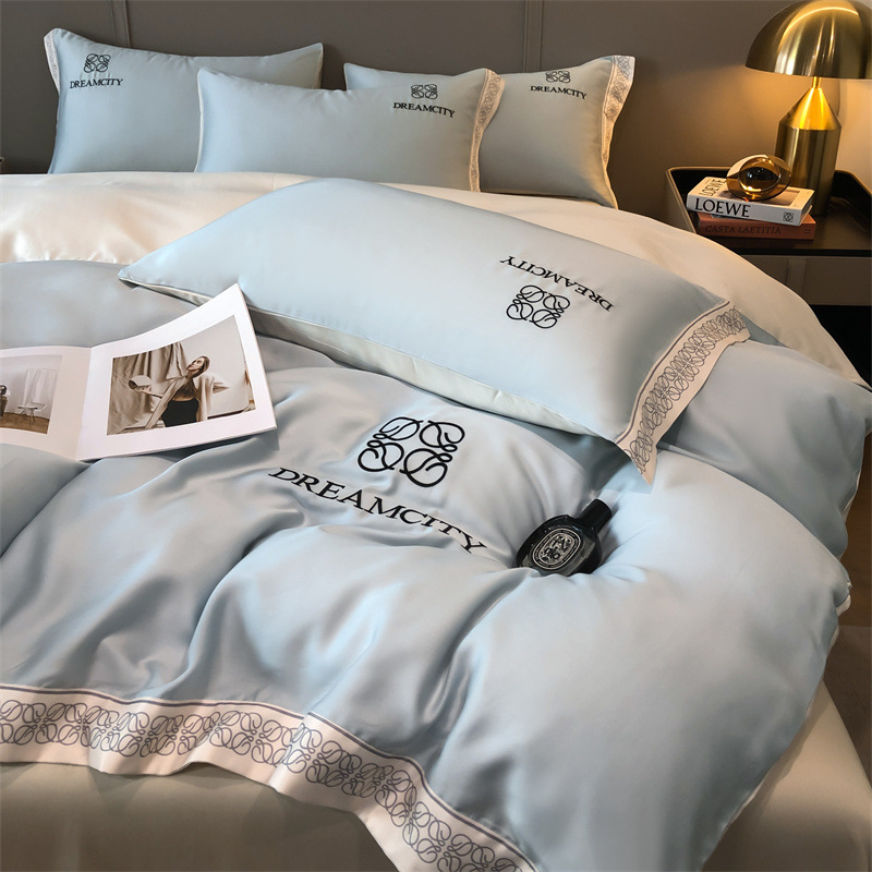 Nordic Washed Silk Four-piece Embroidered Quilt Cover B65