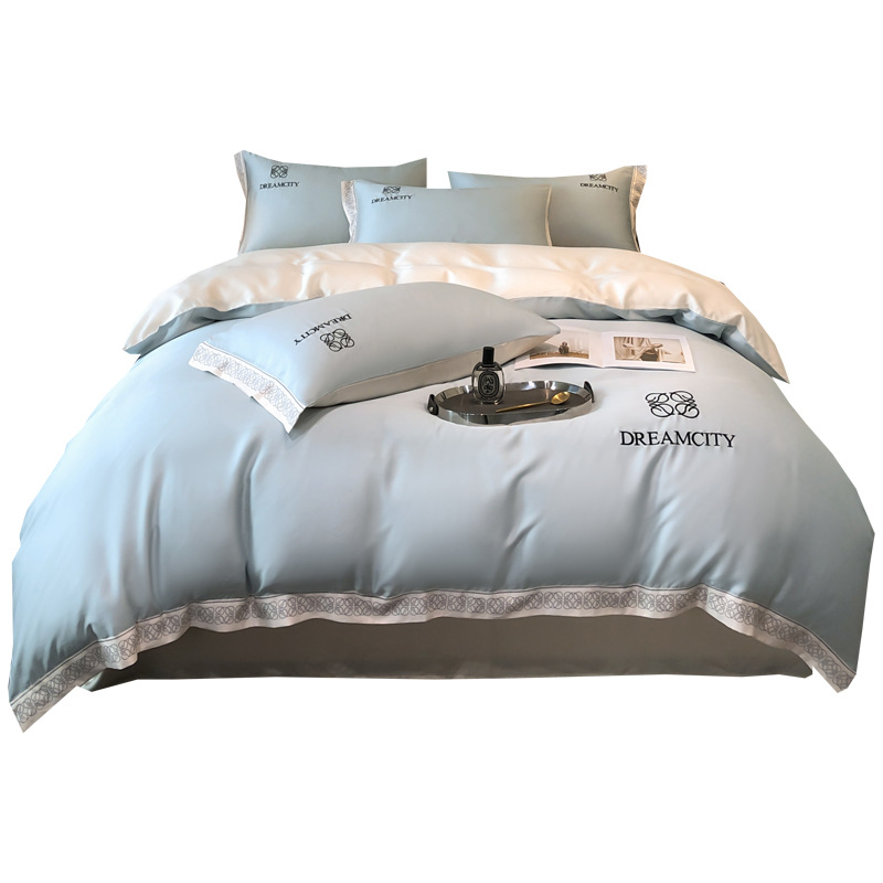 Nordic Washed Silk Four-piece Embroidered Quilt Cover B65