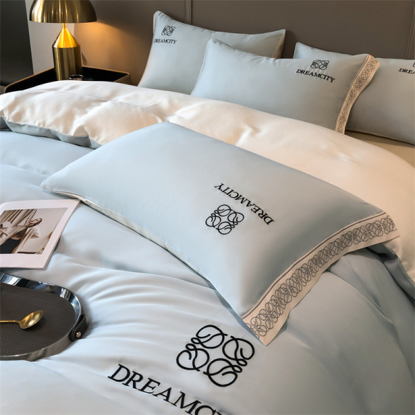 Nordic Washed Silk Four-piece Embroidered Quilt Cover B65