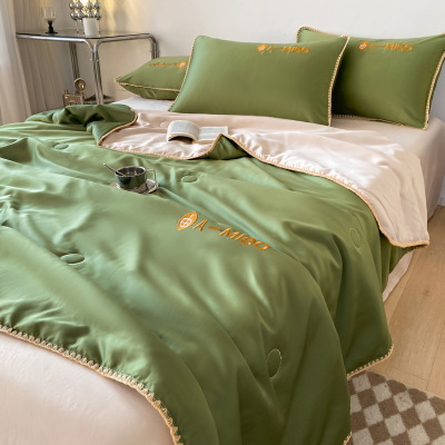 Washed silk summer cool quilt with simple embroidery B79